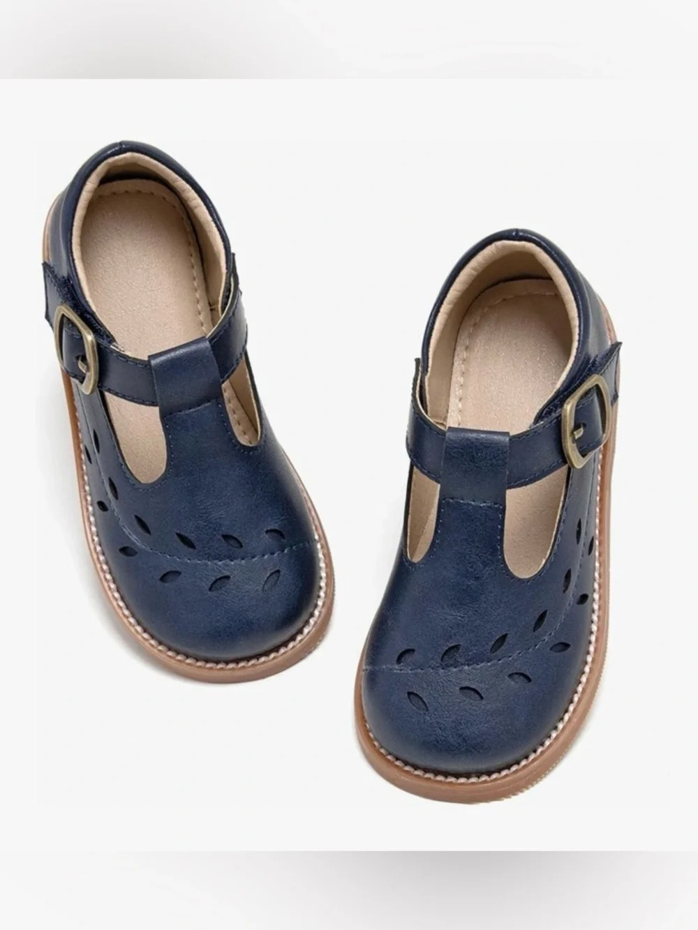 Kids Navy T-Strap Mary Jane Shoes - Picture 1 of 7